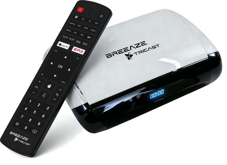 Breeaze Tricast set-top box with its remote control